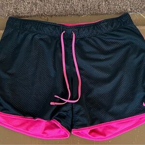 Nike Women's Black and Pink Athletic Mesh Shorts. Large